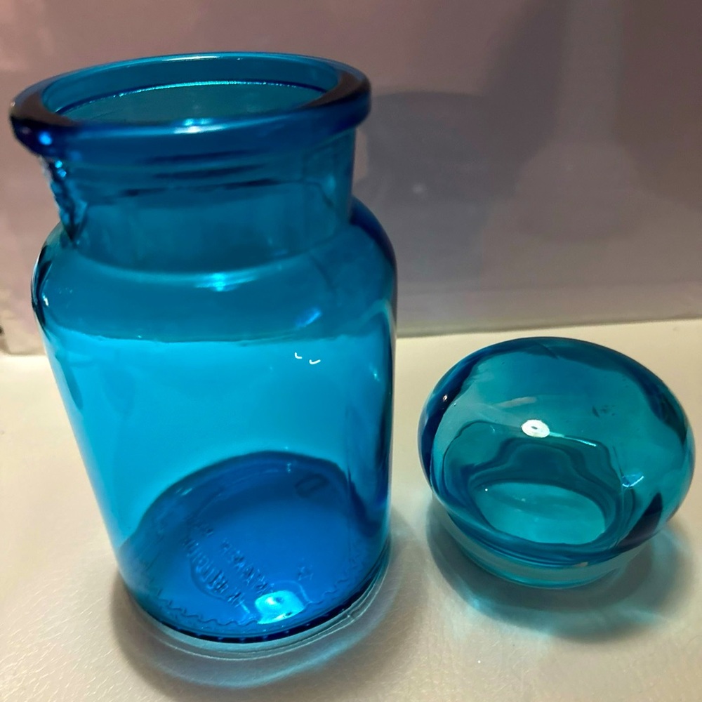 Vintage Glass Apothecary Jar Made in Belgium Bubble Lid